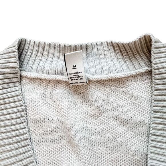 Varley Calvert Sweater Wool Blend V Neck Gray White Medium - Picture 8 of 9